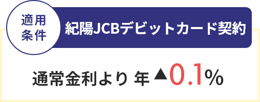 適用条件 紀陽JCBデビットカード契約 通常金利より年▲0.1％